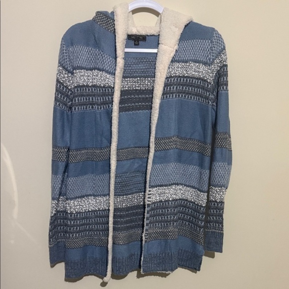 Letty & Me Cozy Blue Striped Women's Cardigan with Hood